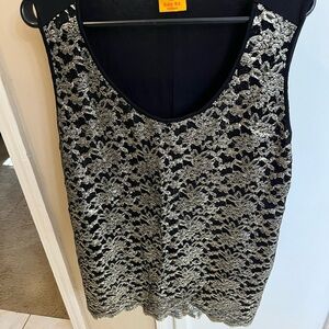 Ruby Rd Black and Silver Lace Tank Top xl
